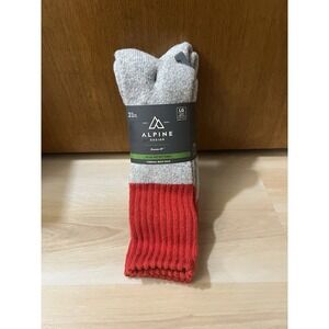 Alpine Design Men's Boot Socks - 2 Pack, Large, Light Heather Grey/Red Thermal
